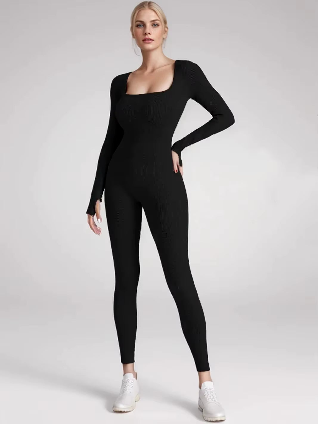 New Threaded Fabric High Quality Women Jumpsuits Long Sleeve Shapewear Hip Lift Yoga Exercise One Piece Jumpsuit with Long Pants